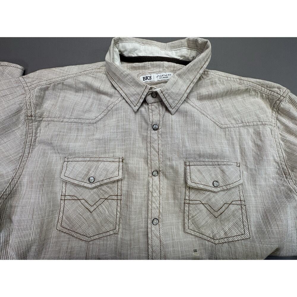 BKE Men’s 2XL Athletic Fit Western Pearl Snap Shirt Textured Striped Cream Brown - Picture 5 of 10